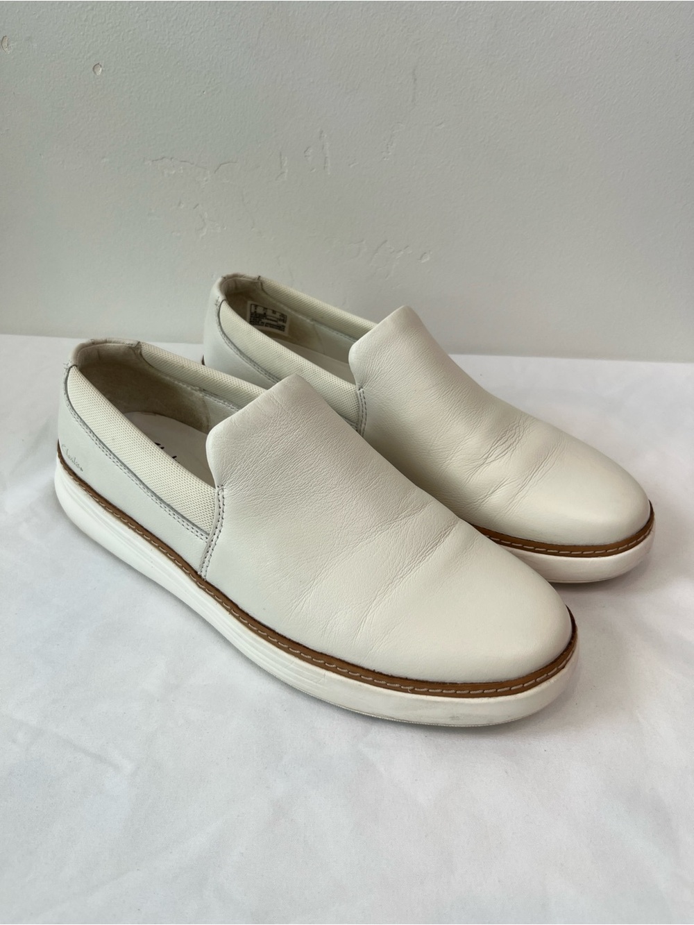 Clarks Kerris Stride White Leather Comfort Slip On Loafers Womens 7.5 M Flat